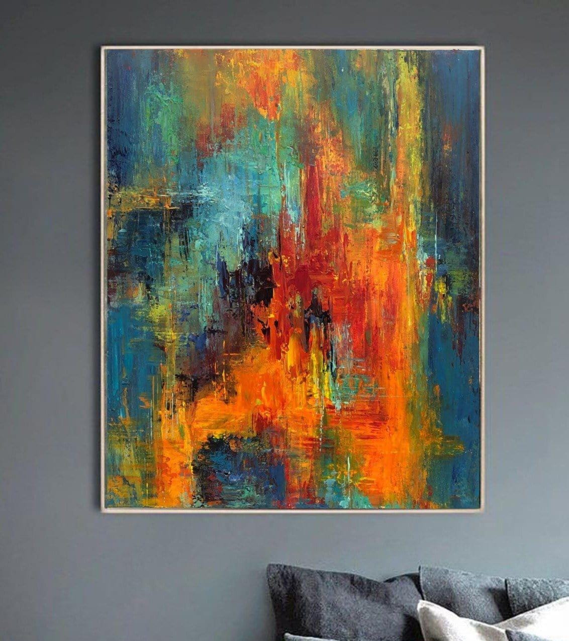 Peinture abstraite audacieuse - Art mural moderne bleu orange