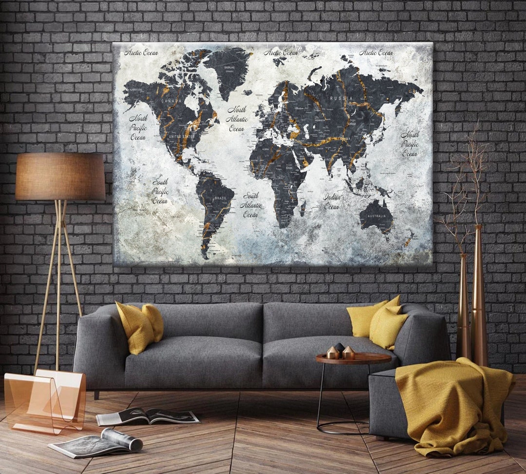 Original Dark World Map Wall Hanging Poster Multi Panel Gift for ...