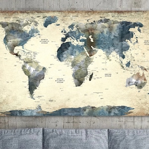 Push Pin Oude Wereld Kaart Canvas Wall Art Originele Wereldkaart Multi Panel Print Kaart Office Decor Cadeau voor hem Kunst aan de muur