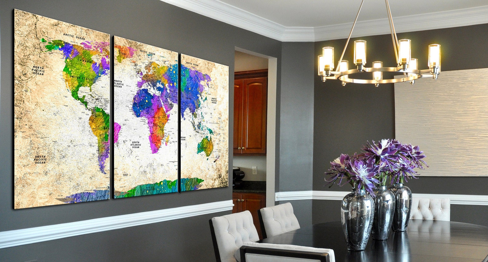 Large World Map Canvas World Map Photo World Map Print Set Etsy