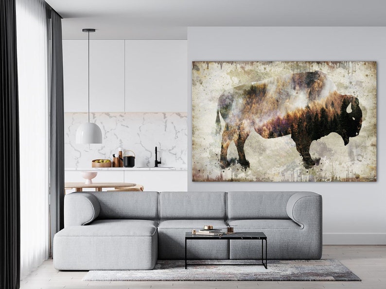 Bison Artwork Buffalo Canvas Art Print Rustic Home Decor Wild Animal Picture On Canvas Bison Wall Art Home Decor Printed Wall Hangings image 1