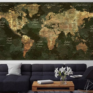 Arte de pared extra grande Atlas mundial Multi Panel Imprimir Cartel Arte decorativo Multi Panel Lienzo Arte Colorido Mapa del mundo Mapa verde para sala de estar