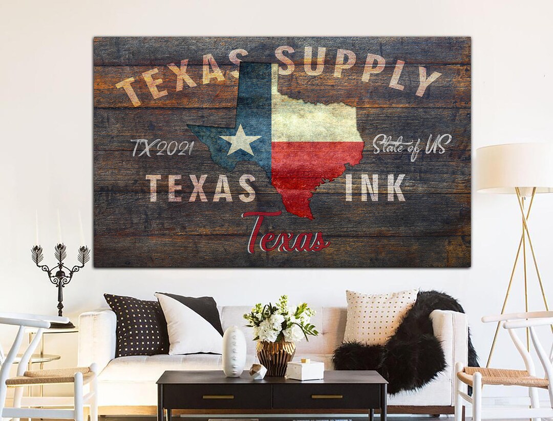 Vintage Texas State Map With Flag Americana Decor With Wood Texture ...