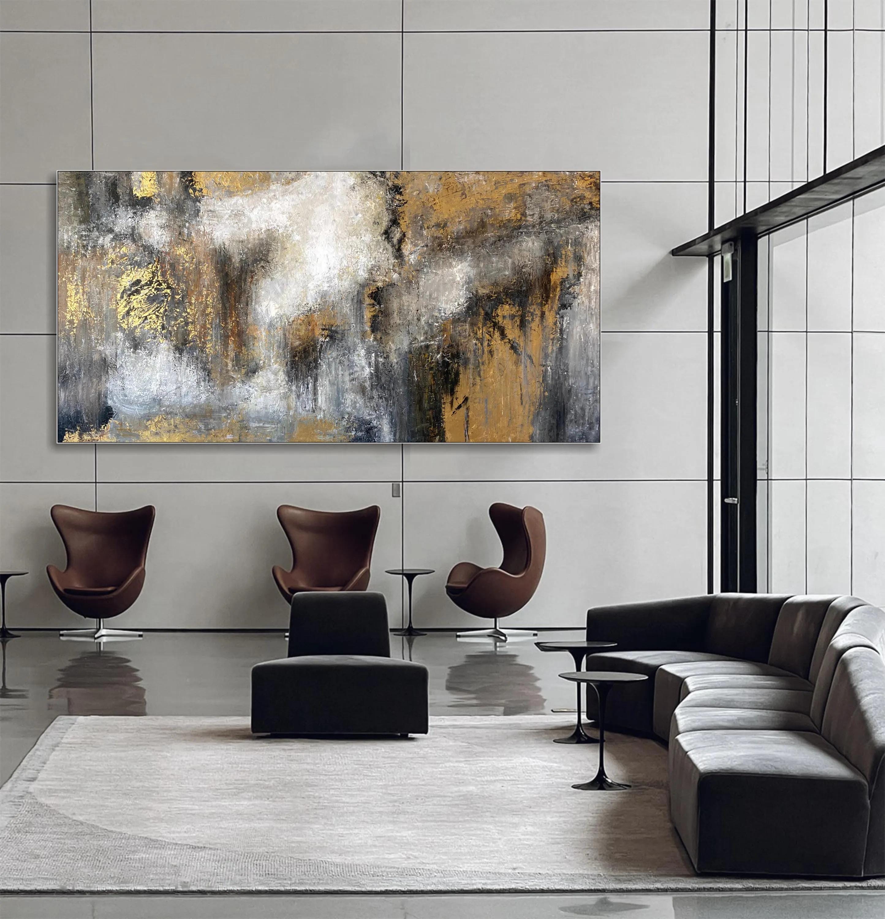 Extra Large Gold Black Abstract Wall Art Painting - Textured Metallic ...