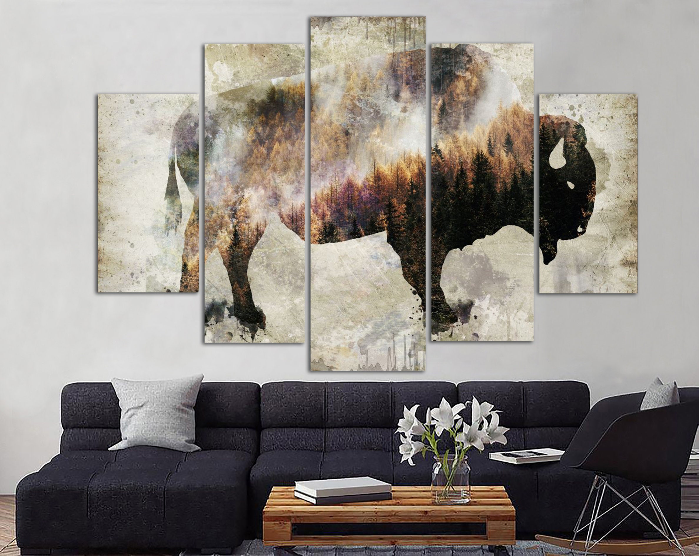 Bison Artwork Buffalo Canvas Art Print Rustic Home Decor Wild Etsy