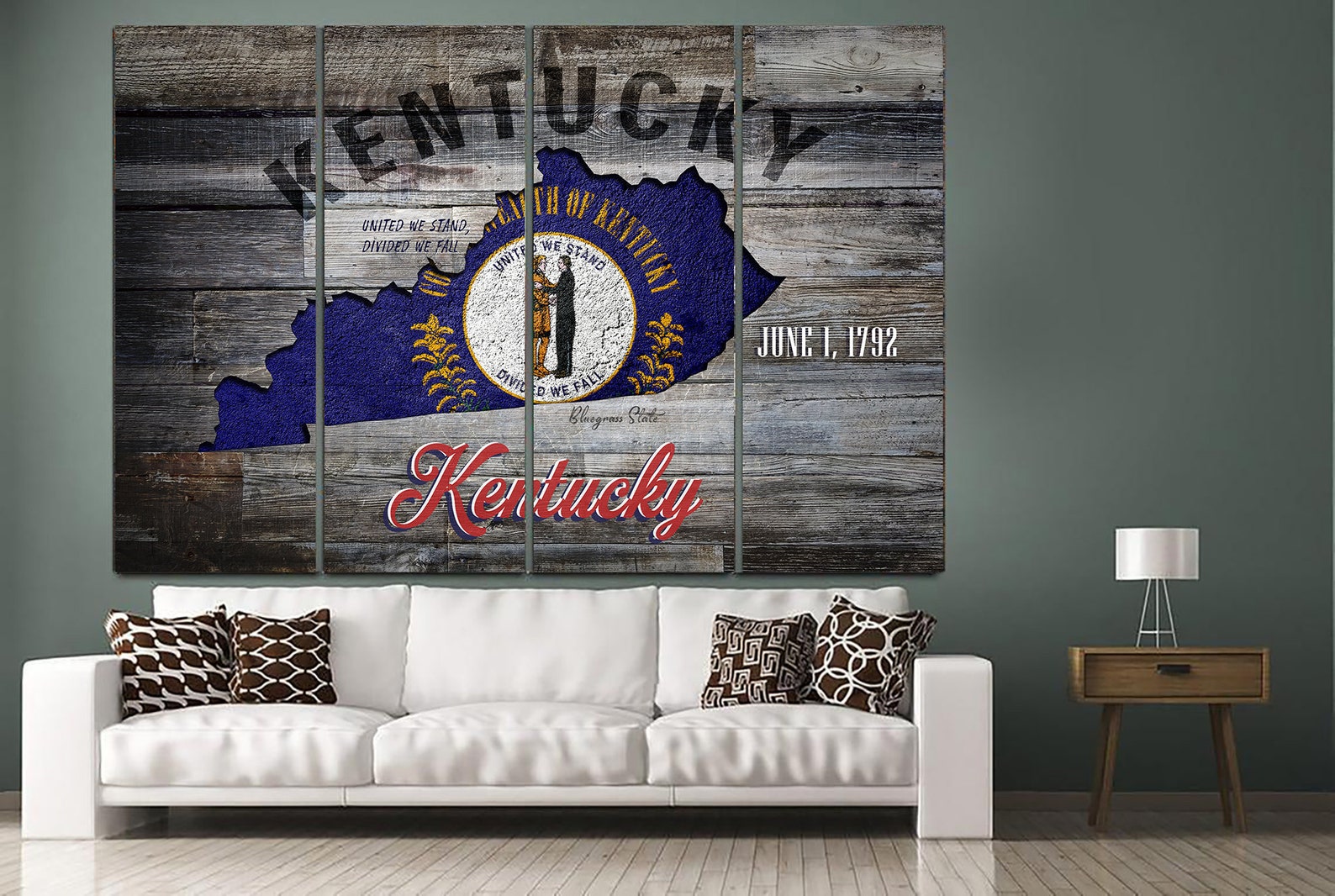 Kentucky Canvas Wall Art Kentucky State Map Kentucky Flag Etsy