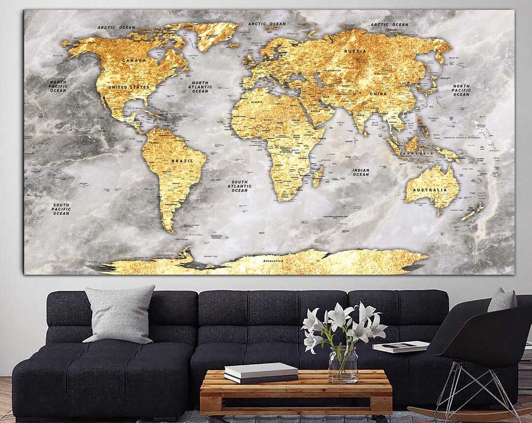 Large Push Pin World Map Print on Canvas Travel Map of the World Wall ...