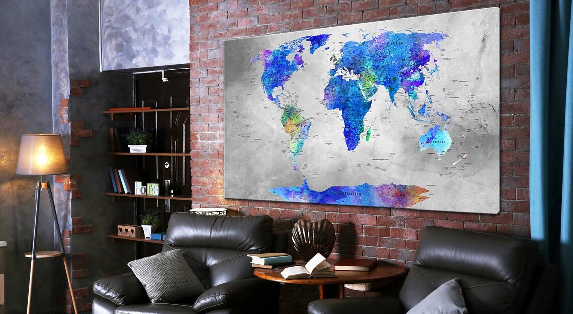 Large World Map Canvas World Map Print Set World Map Wall Art - Etsy