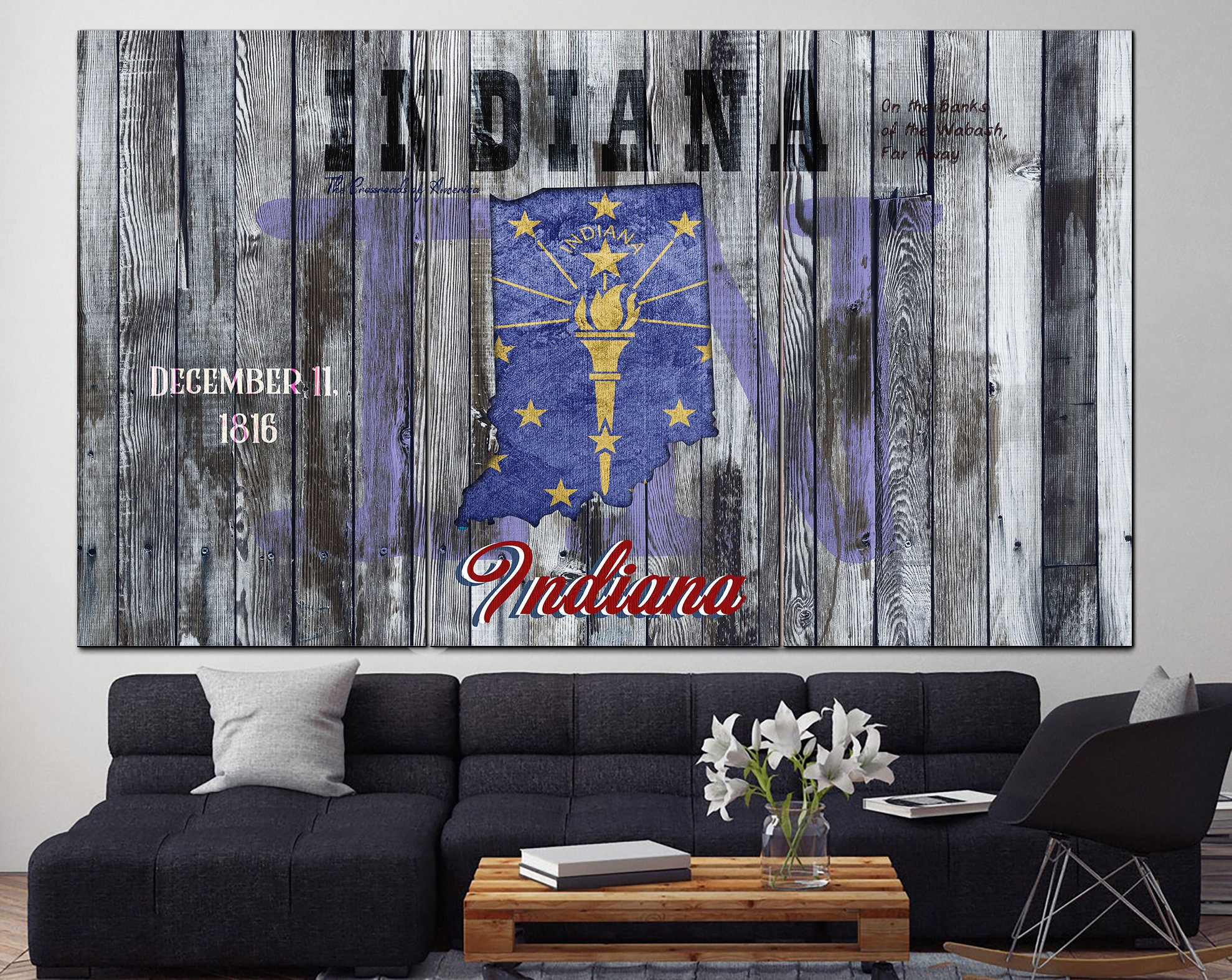 Indiana State Map Canvas Wall Art Indiana Flag Illinois State | Etsy