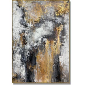 Gold Painting Silver Abstract Painting Textured Modern Wall Art on Canvas Contemporary Acrylic Artwork Living Room Art Office Decor 46x30&quot;