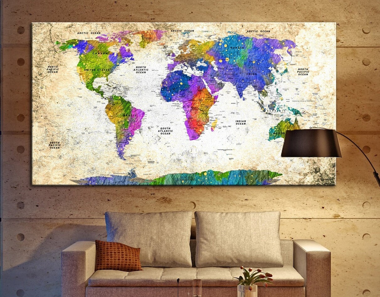 Large World Map Canvas World Map Photo World Map Print Set Etsy