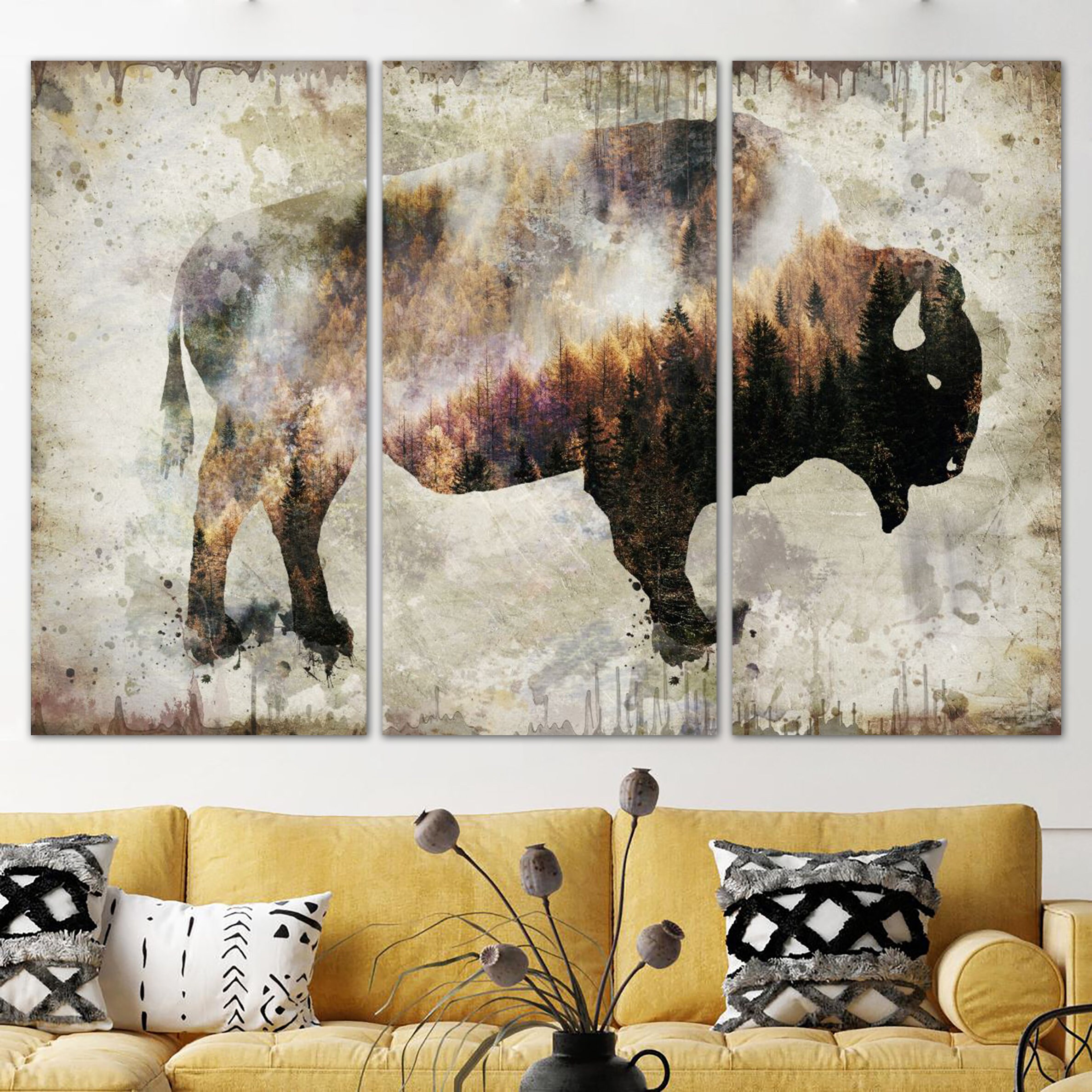 Bison Artwork Buffalo Canvas Art Print Rustic Home Decor Wild Etsy