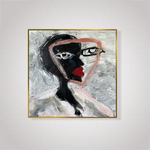 Original Abstract Woman Face Paintings On Canvas, Modern Colorul Figurative Artwork, Custom Oil Painting Wall Hanging Art for Decor 28&quot;x28&quot;