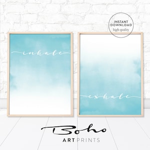 Inhale Exhale Print, Set Of 2,Inhale Exhale Poster,Black and White Print,Yoga Print,Bedroom Wall Art,Boho Print,Bedroom Decor,Minimal Quote