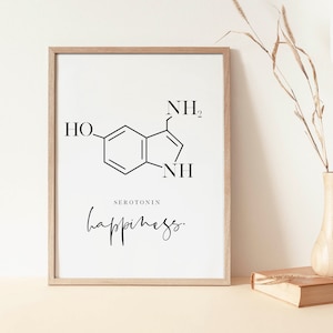 Serotonin gift molecule poster, chemistry science poster printable wall art