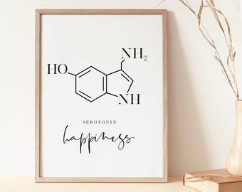 Serotonin gift molecule poster, chemistry science poster printable wall art
