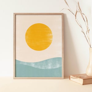 Sunrise Mid Century Art Print, arte mural de los años 70, arte retro en la pared, impresión retro, arte mural imprimible de los años 70, decoración casera de Retro 70, arte mural de los años 70