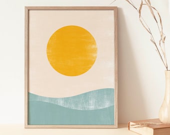 Sunrise Mid Century Art Print, arte mural de los años 70, arte retro en la pared, impresión retro, arte mural imprimible de los años 70, decoración casera de Retro 70, arte mural de los años 70