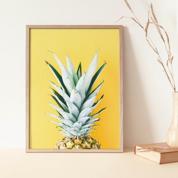 Tropical pineapple wall decor, Botanical pineapple Wall Art, printable tropical kitchen decor, Pineapple Poster