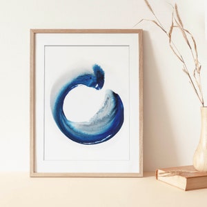 Enso Zen Circle Print, Yoga, Zen painting, karma, blue wall art, Print, motivation, house wall decor, instant printable