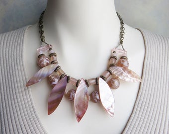 pink funky chunky bib large beaded necklace - CO337