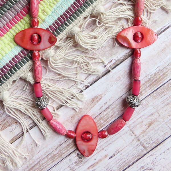 collier couleur corail, collier long ethnique femme, CO424