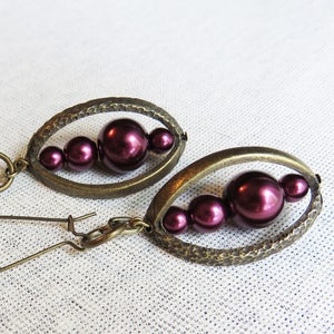burgundy pearl statement big long earrings - BO545