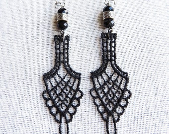 statement black lace goth dangle earrings - BO578