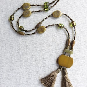 collier long vert bohème chic - CO601