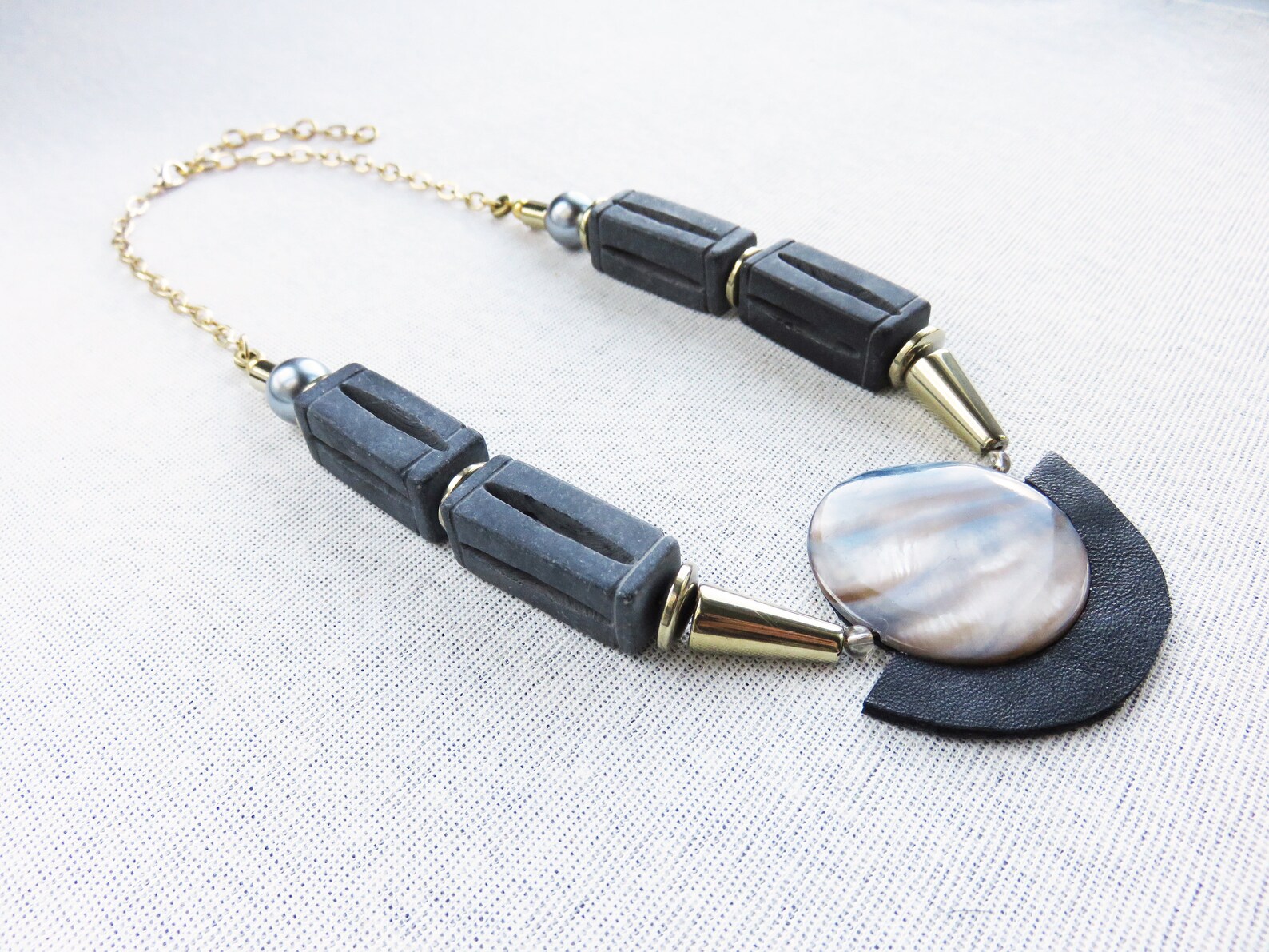 Leather gemstone pendant collar necklace CO636 Etsy