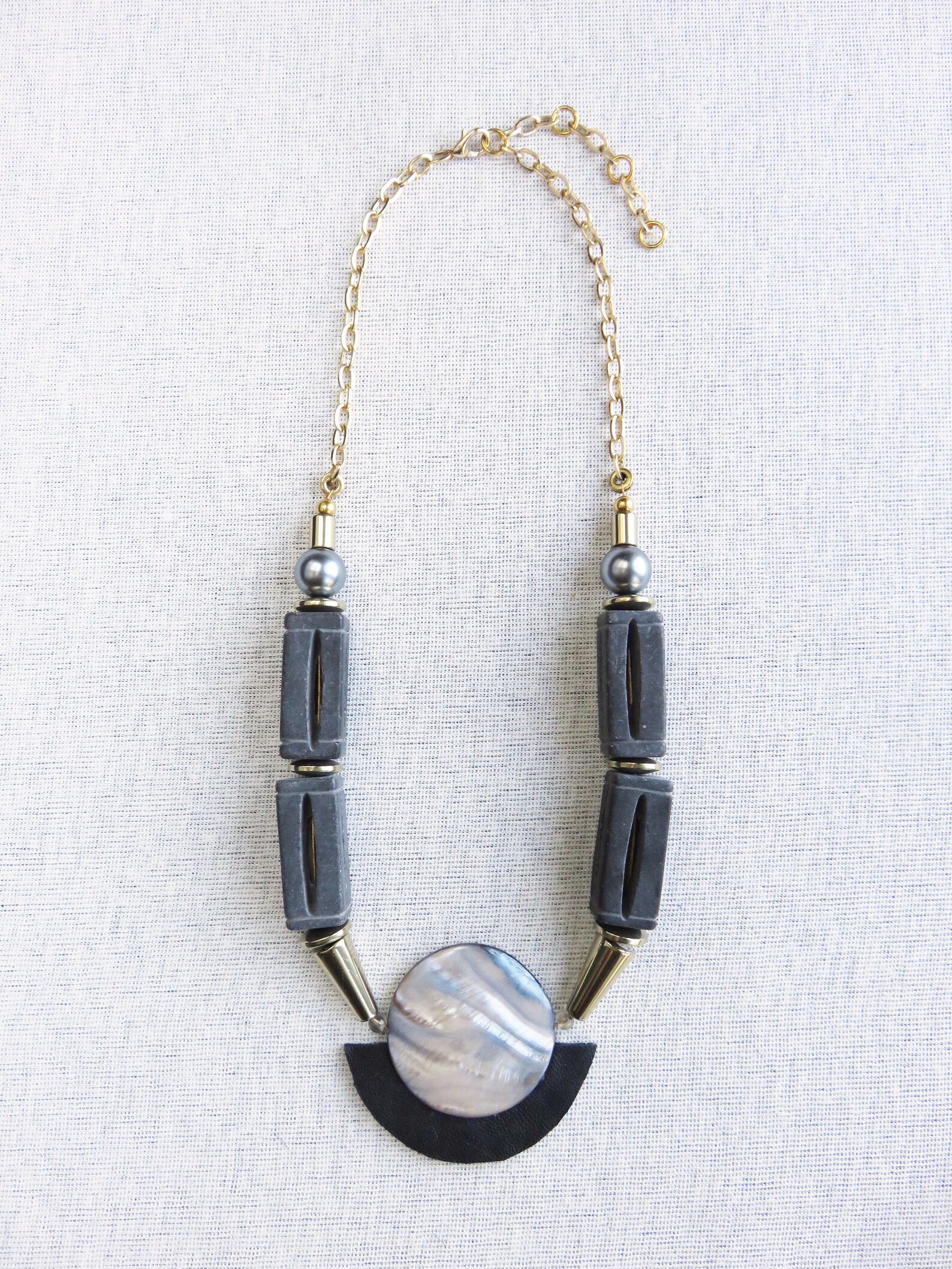 Leather gemstone pendant collar necklace CO636 Etsy