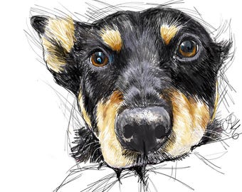 Custom Pet Portrait From Your Photo Hand Drawn Digital Creative Scribble Art Dog Cat Horse Animal