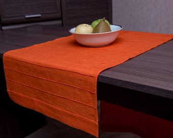 Orange linen table runner narrow natural grey table cloth MdSt-2p-Des3-R-1c