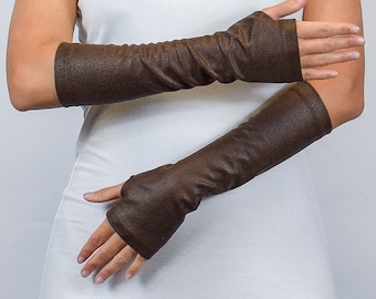 Skórzane rękawiczki bez palców, ocieplacze na ręce ze sztucznej skóry, średniowieczne akcesoria, długie rękawiczki