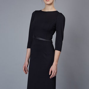 Pencil Dress, Elegant Office Dress, Black Casual Outfit with Faux Leather Element, LIRA image 1