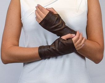 Gants médiévaux en cuir, gants en similicuir marron, mitaines noires, couverture de tatouage, WRW-16