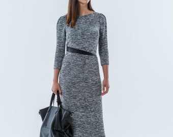 Robe midi décontractée, robe de ville, vêtements pour femmes, robe de jour, bleu, noir, gris, LANGA