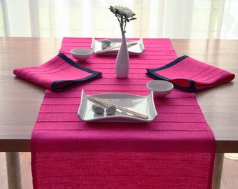 Linnen tafelloper fuchsia servetten Japanse geschenken Chinese theeceremonie MdSt-2p-Des3-R-2c