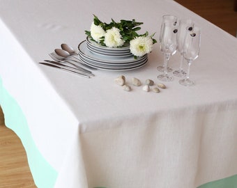 Linen tablecloth rectangle banquet table linens  white pastel mint