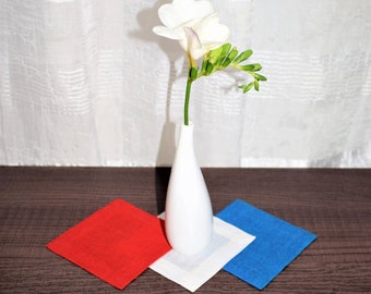 Pequeños posavasos de lino blanco azul rojo, servilletas de cóctel de decoración de oficina