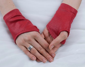 Faux Leather Fingerless Gloves, Short Vegan Gloves for Men and Women, Medieval Wrist Warmers