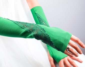 Green arm warmers fingerless gloves womens gloves