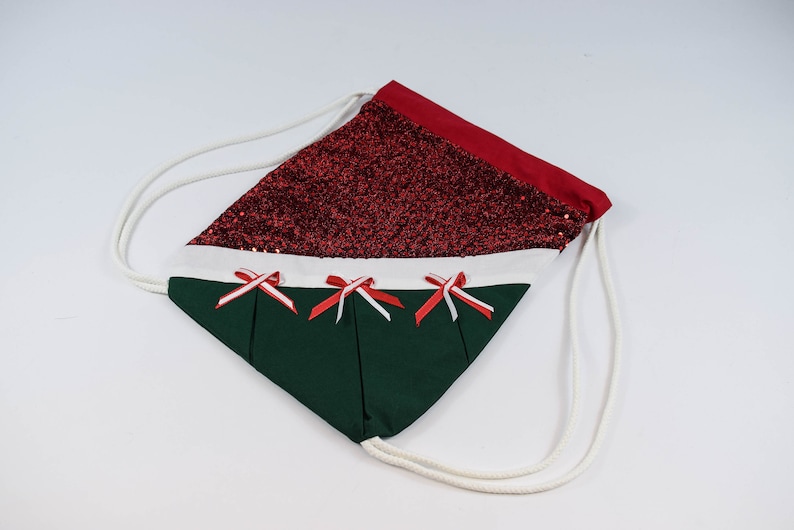 Christmas drawstring cotton backpack gift wrapping red green shoulder bag