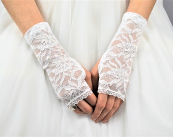 Guantes blancos sin dedos, calentadores de muñeca de encaje, mitones de novia para boda, WRW16-4LD