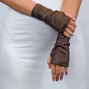 Leather Fingerless Gloves, Faux Leather Arm Warmers for Men & Women, Medieval Fairs, Larp