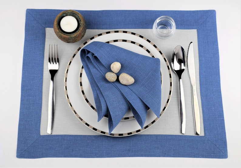Blue linen placemats cloth napkins placemats sets Etsy