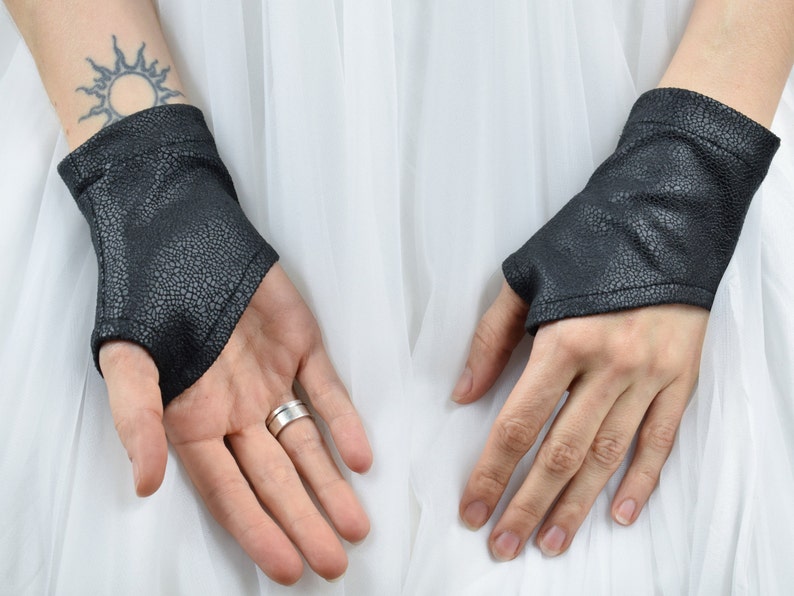 Black Leather Wrist Warmers Faux Leather Arm Warmers Short Etsy Singapore