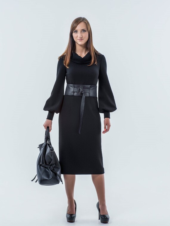 black midi work dress