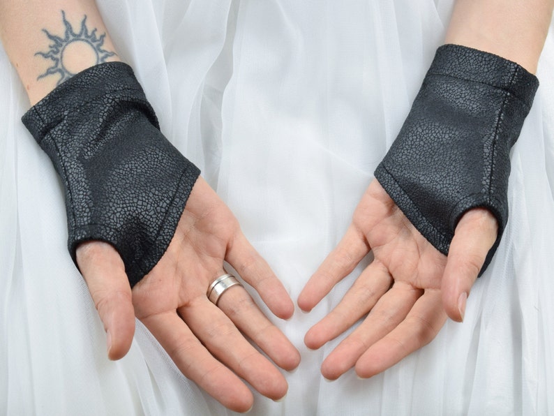 Black Leather Wrist Warmers Faux Leather Arm Warmers Short Etsy Singapore