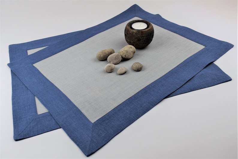Blue linen placemats cloth napkins placemats sets Etsy